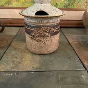 Handcrafted Rustic Ceramic Honey Pot with Wheat Design